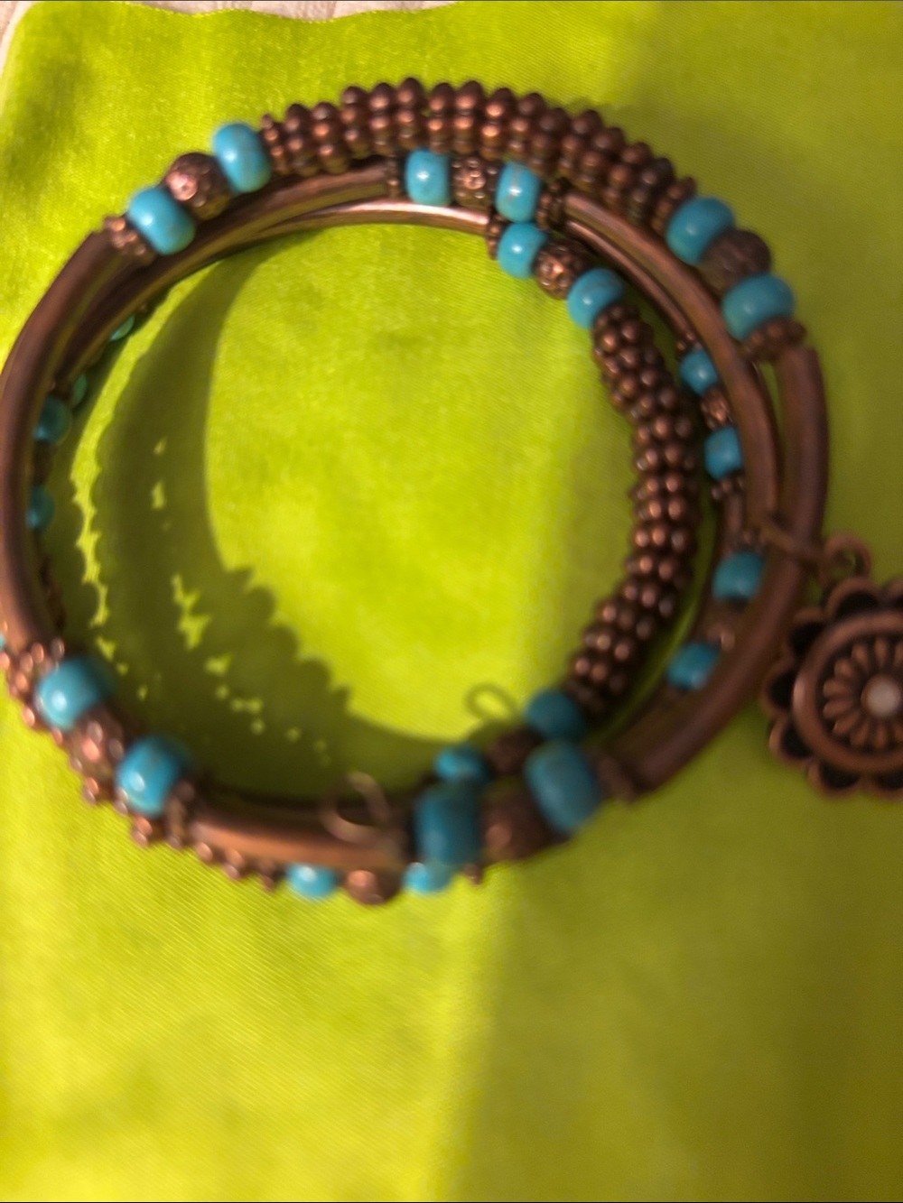 Turquoise Beaded Copper Wrap Bracelet - Women Jewelry